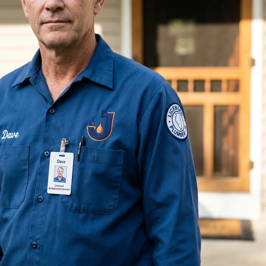Licensed plumber showing ID badge in Twinsburg, OH