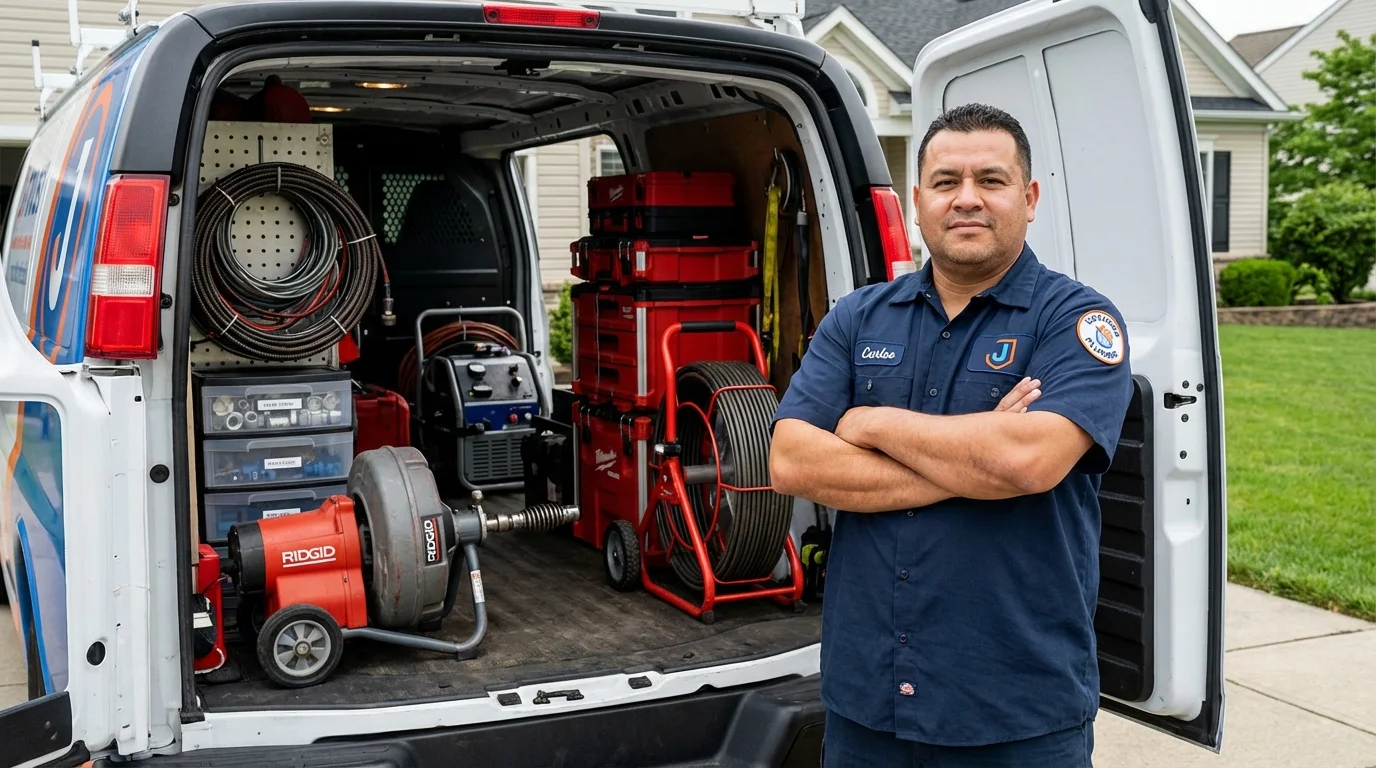 Professional drain cleaning equipment and Johns Plumbing LLC plumber in Twinsburg