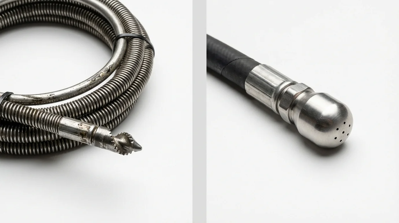 Drain snake cable and hydro jetting nozzle used for drain cleaning in Twinsburg, OH