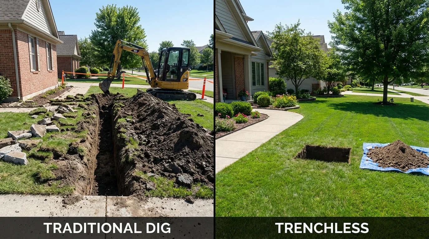 Trenchless sewer repair with minimal yard damage versus traditional excavation in Twinsburg, OH